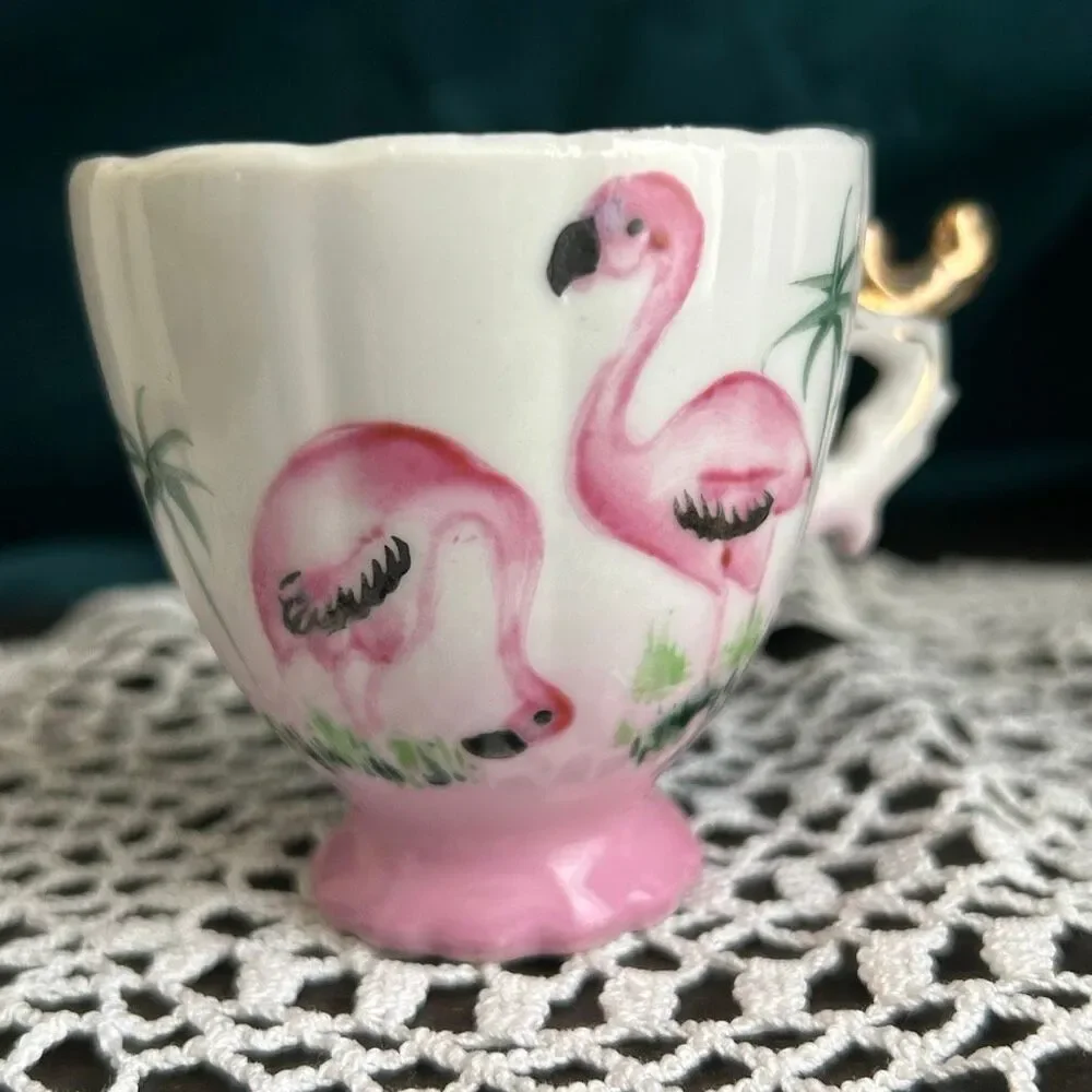 Vintage 50’s Ohashi China Flamingo Florida Travel Souvenir Demitasse Cup Gold Gi